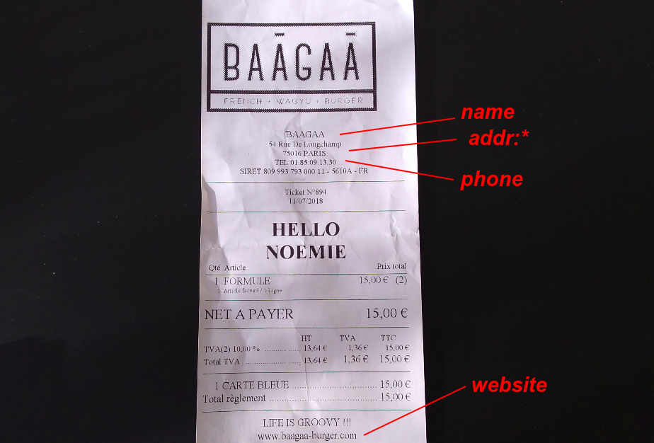 ticket de restaurant annoté