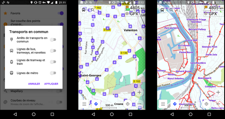 activer des couches pour visualiser les bus dans l'appli