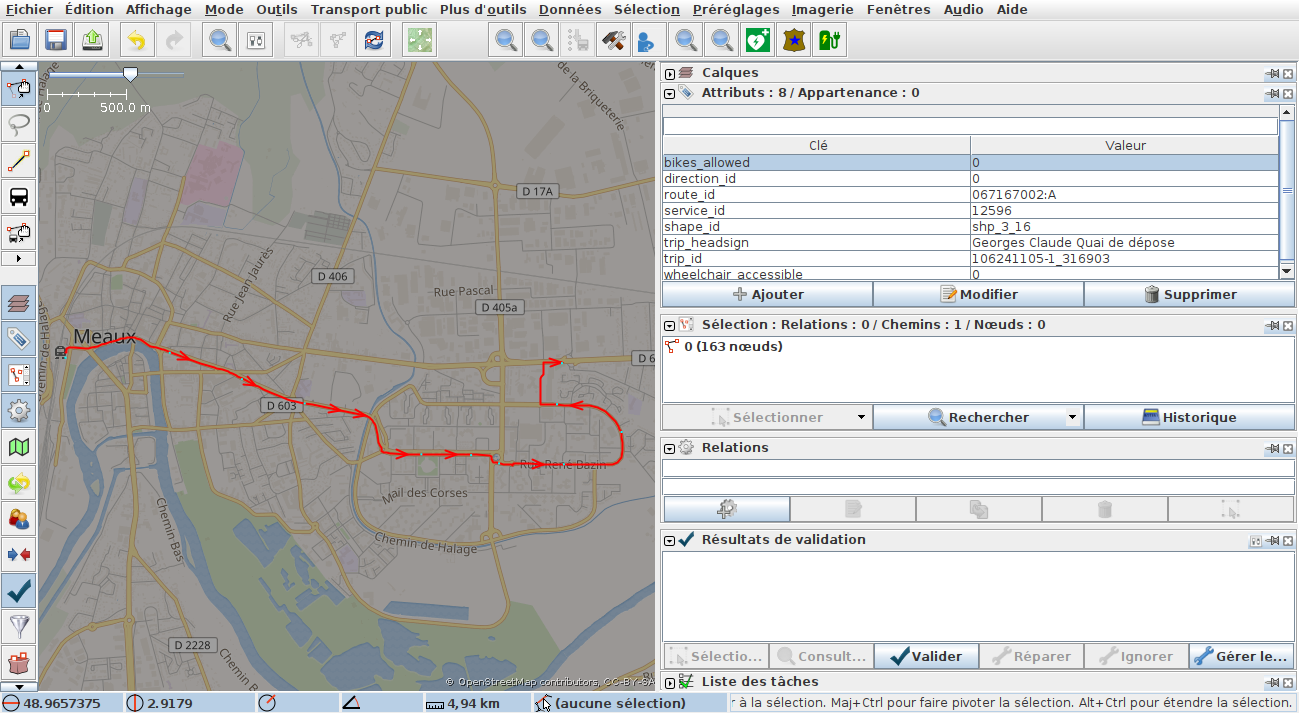 Un parcours dans JOSM